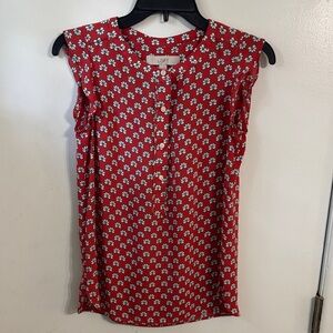 LOFT Rust Orange and White Petal Print Blouse